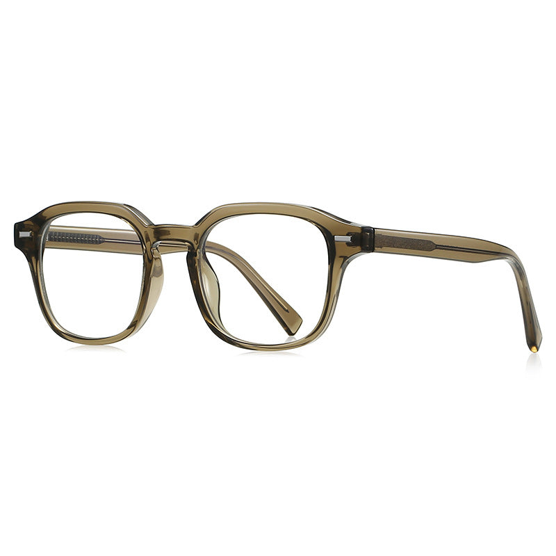 Bar Rivet Square Blue Light Blocking Glasses in Translucent Olive Brown