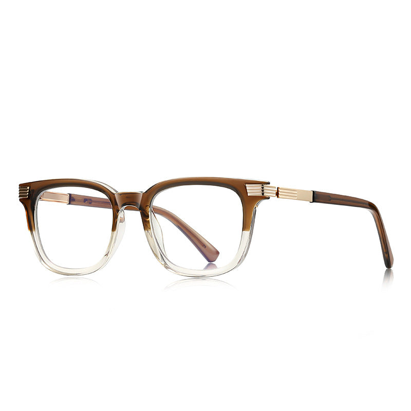 Ribbed Hinge Square Blue Light Blocking Glasses in Tea Brown Gradient with Gold Hinge
