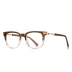 Ribbed Hinge Square Blue Light Blocking Glasses in Tea Brown Gradient with Gold Hinge
