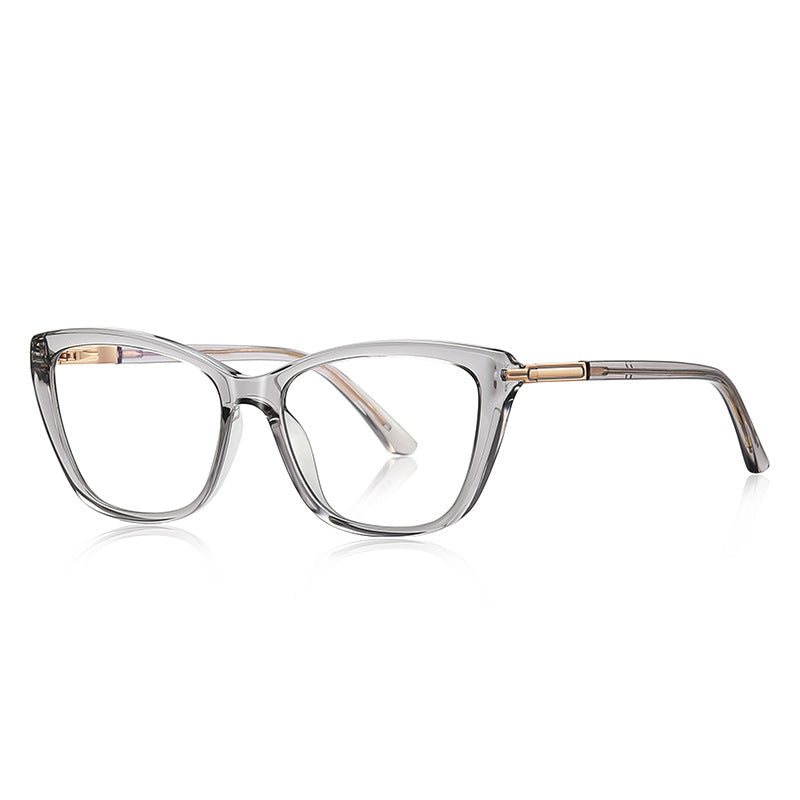 Gold Accent Cat Eye Blue Light Blocking Glasses in Translucent Smoke Grey