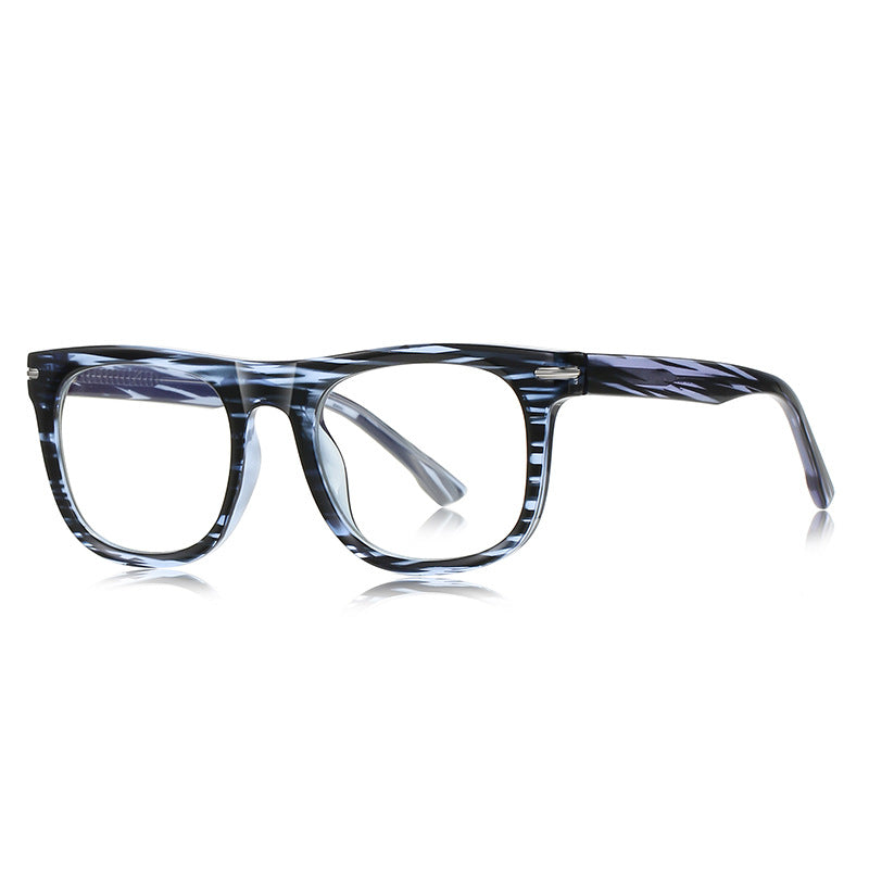 Dual Bar Rivet Rectangle Blue Light Blocking Glasses in Blue Marble Tiger Stripe