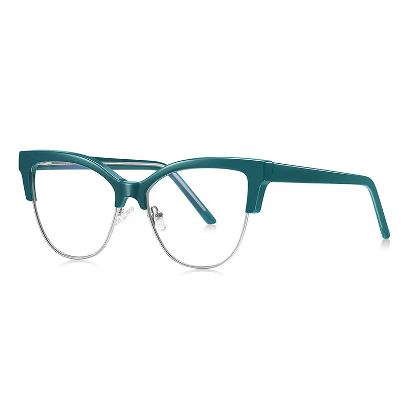 Clubmaster Cat Eye Blue Light Blocking Glasses in Forest Emerald Green & Silver