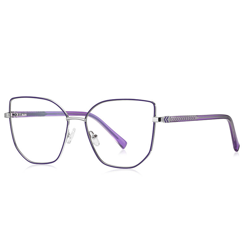 Braided Temple Butterfly Blue Light Blocking Glasses in Silver with Royal Purple Enamel Rim