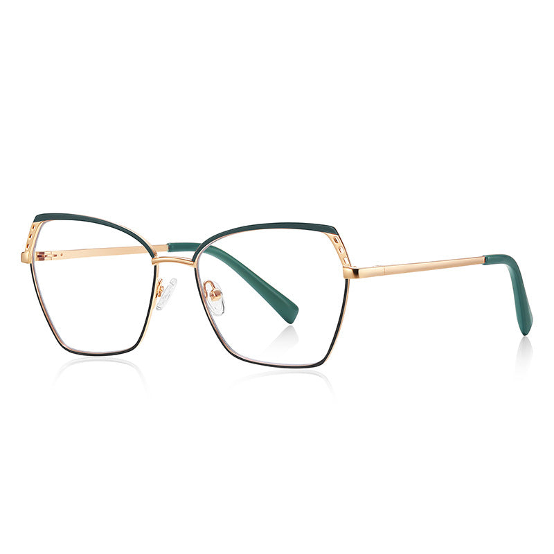 Perforated Wing Butterfly Blue Light Blocking Glasses in Gold with Emerald Green Wingtips