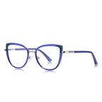 Triangle Accent Cat Eye Blue Light Blocking Glasses in Silver with Royal Blue &amp; Teal Triangle Accents