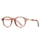 Fluted Hinge Round Blue Light Blocking Glasses in Translucent Dusty Rose & Gold
