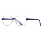 Dual Rivet Metal Square Blue Light Blocking Glasses in Gold & Navy Blue