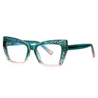 Cutout Lattice Cat Eye Blue Light Blocking Glasses in Emerald Teal to Clear Gradient