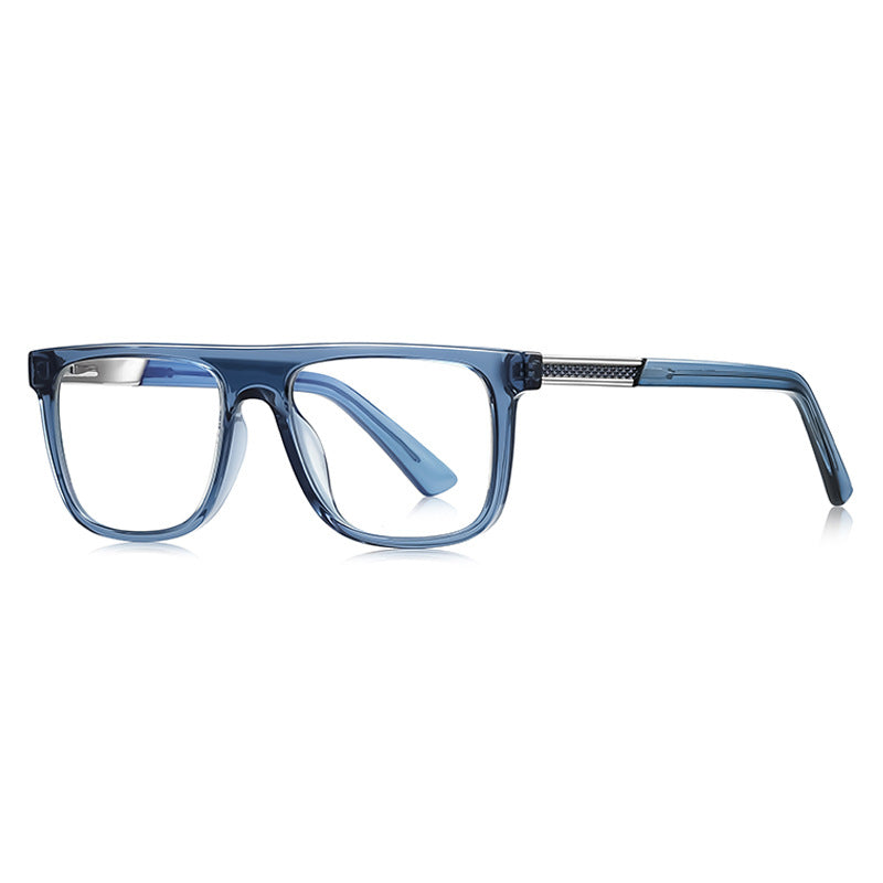 Knurled Band Flat Top Spring Hinge Blue Light Blocking Glasses in Translucent Denim Slate Blue