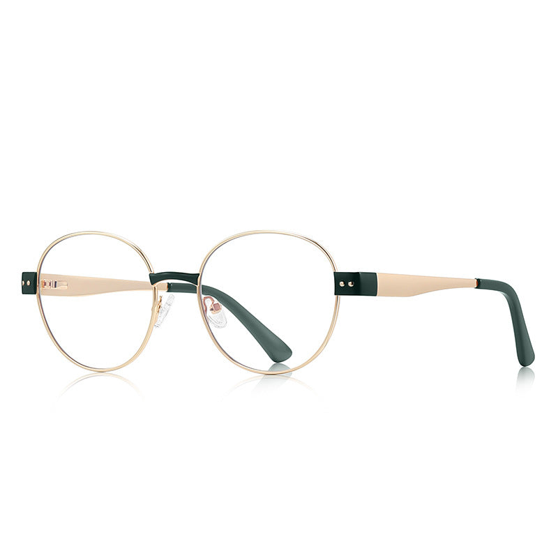 Accent Block Metal Round Blue Light Blocking Glasses in Gold & Forest Green