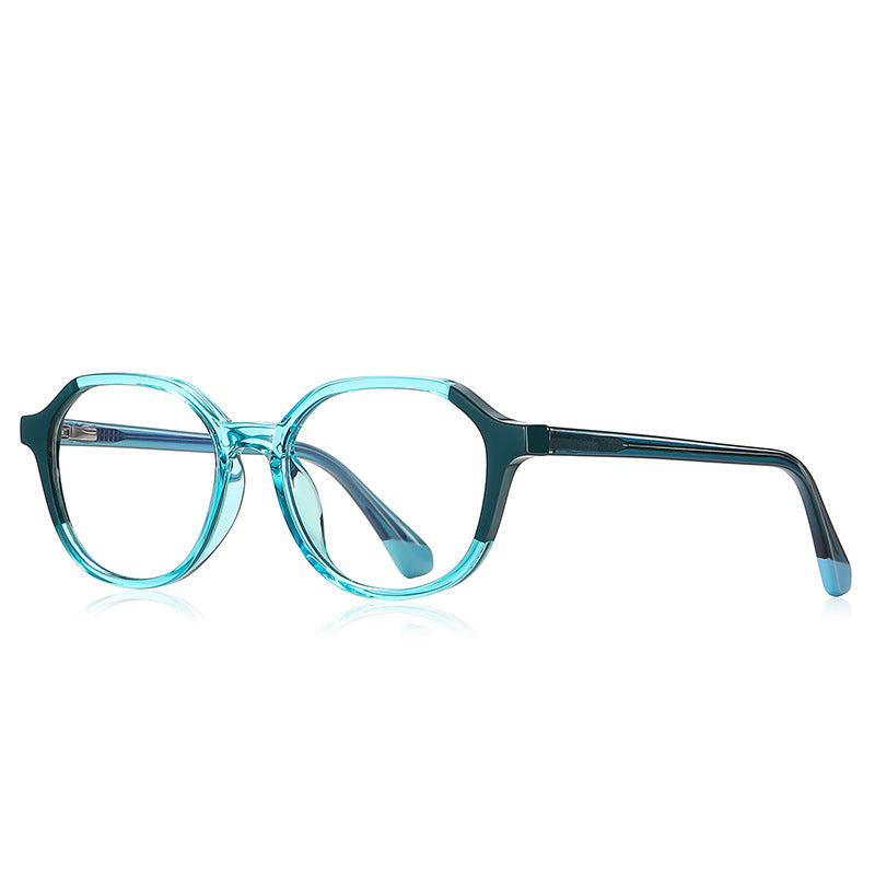 Dipped Tip Geometric Round Blue Light Blocking Glasses in Teal Cyan Blue & Green