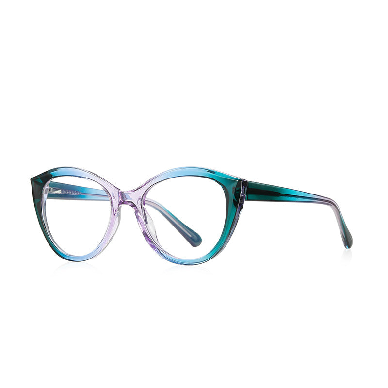 Round Cat Eye Blue Light Blocking Glasses in Emerald to Lavender Gradient