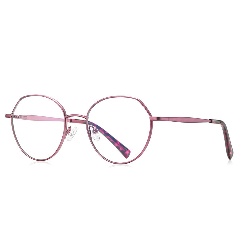 Geometric Metal Round Blue Light Blocking Glasses in Metallic Berry Rose