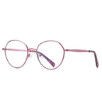 Geometric Metal Round Blue Light Blocking Glasses in Metallic Berry Rose
