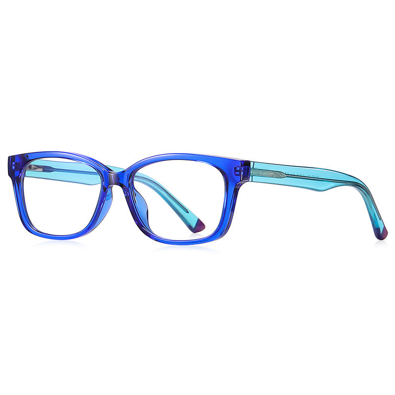 Contrast Temple Square Blue Light Blocking Glasses in Royal Blue with Turquoise Temples