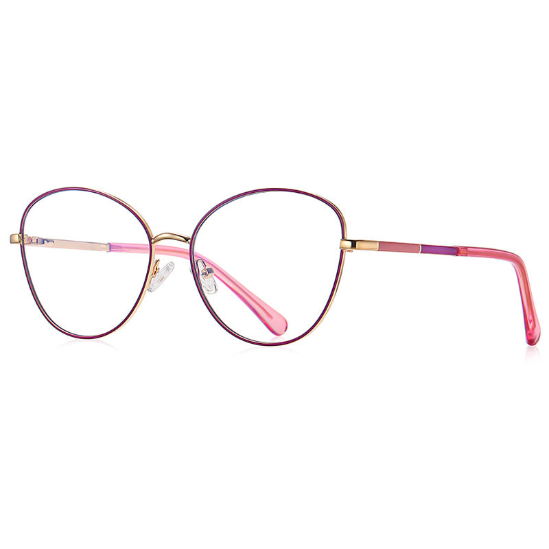 Colorblock Temple Butterfly Blue Light Blocking Glasses in Gold with Magenta Enamel Rim