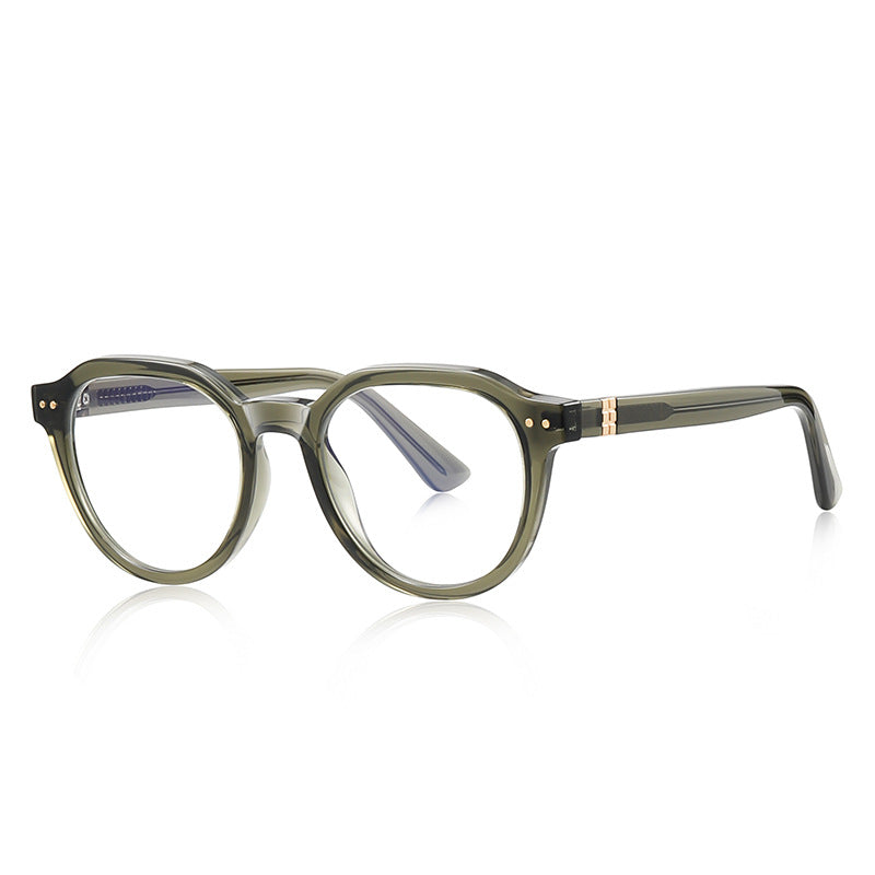 Rounded Pentagon Transparent Acetate Gold Hinge Blue Light Blocking Glasses in Sage Moss Green