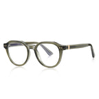Rounded Pentagon Transparent Acetate Gold Hinge Blue Light Blocking Glasses in Sage Moss Green