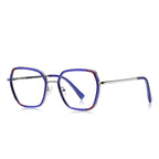 Corner Accent Square Blue Light Blocking Glasses in Silver &amp; Cobalt Blue with Red Accents