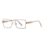 Oversized Square Metal Multi-Groove Hinge Blue Light Blocking Glasses in Pink Rose Gold