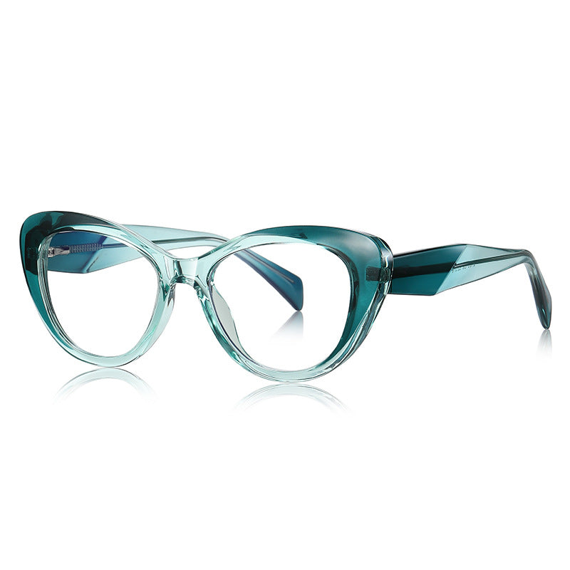 Sculpted Wing Cat Eye Blue Light Blocking Glasses in Crystal Clear with Emerald Teal Brow