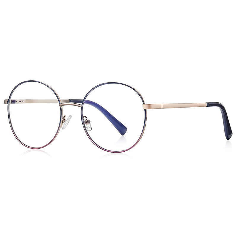 Enamel Rim Round Metal Blue Light Blocking Glasses in Gold & Midnight Purple Rim