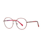 Banded Hinge Metal Round Blue Light Blocking Glasses in Silver with Crimson Red Enamel Rim