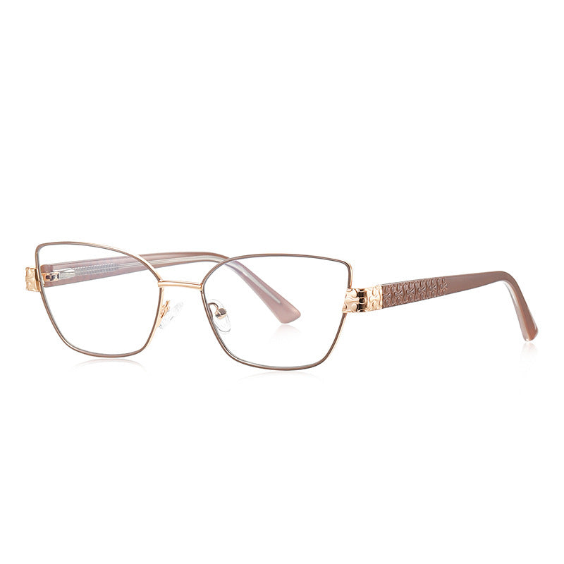 Filigree Metal Cat Eye Blue Light Blocking Glasses in Gold & Mauve Rose