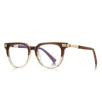 Fluted Hinge Square Blue Light Blocking Glasses in Cognac Brown to Clear Gradient & Gold