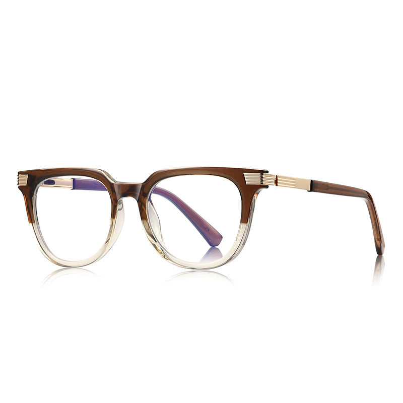 Fluted Hinge Square Blue Light Blocking Glasses in Cognac Brown to Clear Gradient & Gold