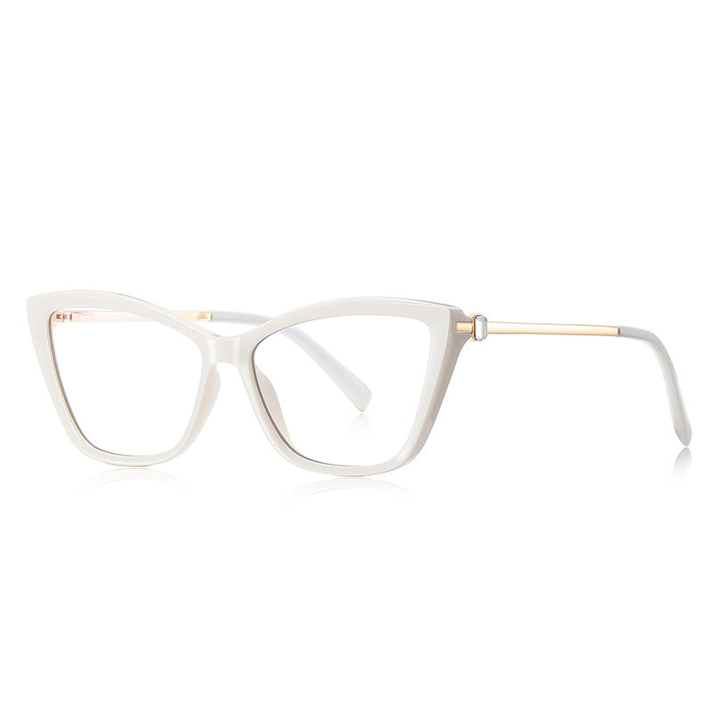 Crystal Link Cat Eye Blue Light Blocking Glasses in Milky Opal White & Gold