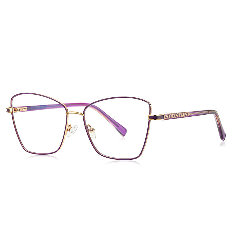 Fretwork Temple Butterfly Spring Hinge Blue Light Blocking Glasses in Royal Purple with Gold Bridge