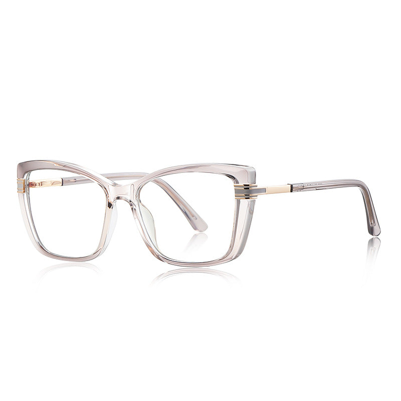 Oversized Cat-Eye Square Acetate Gold Temple Blue Light Blocking Glasses in Transparent Smoke Grey