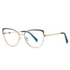 Striped Brow Butterfly Blue Light Blocking Glasses in Gold with Emerald Green Striped Brow