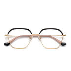 Arched Brow Geometric Square Blue Light Blocking Glasses in Gold with Black Brow