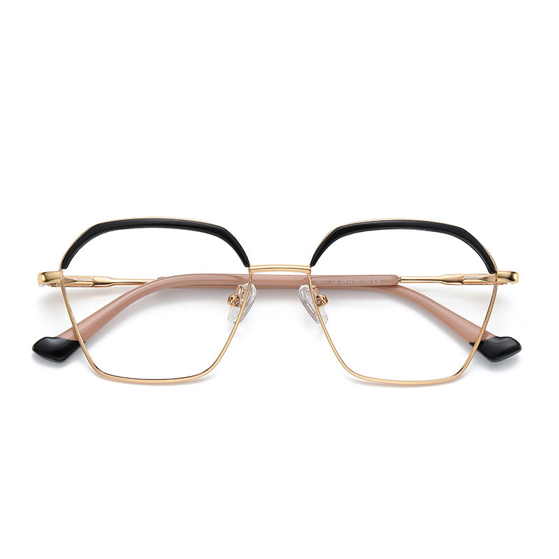 Arched Brow Geometric Square Blue Light Blocking Glasses in Gold with Black Brow