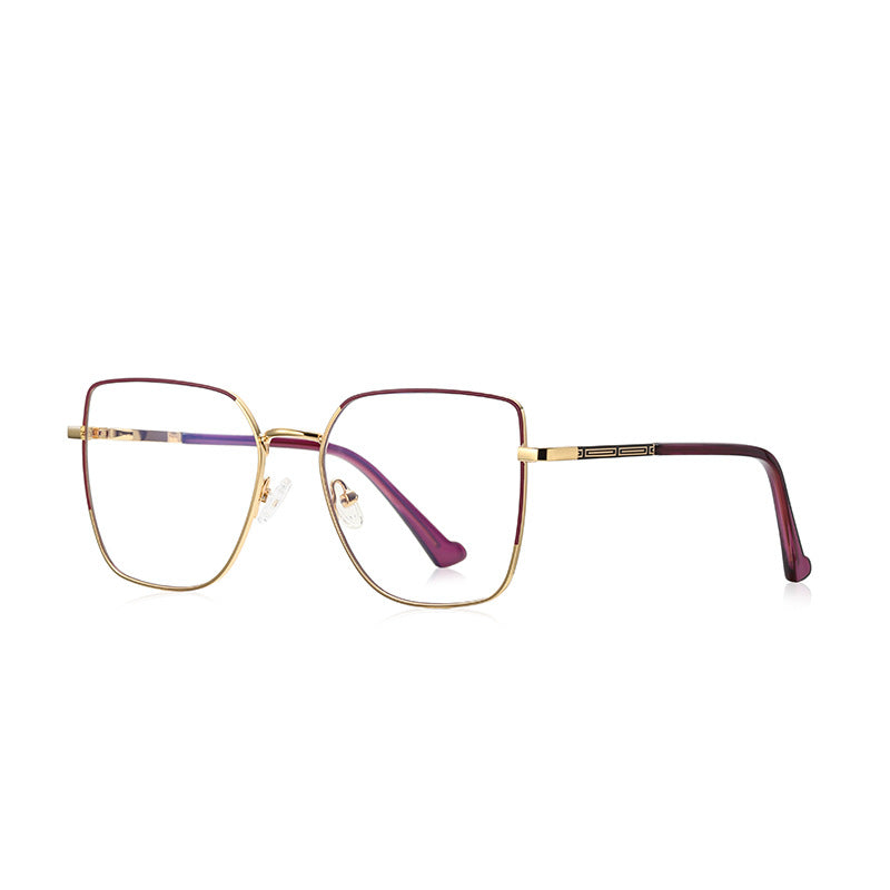 Linear Bar Square Spring Hinge Blue Light Blocking Glasses in Burgundy Plum with Gold Bridge