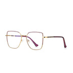 Linear Bar Square Spring Hinge Blue Light Blocking Glasses in Burgundy Plum with Gold Bridge