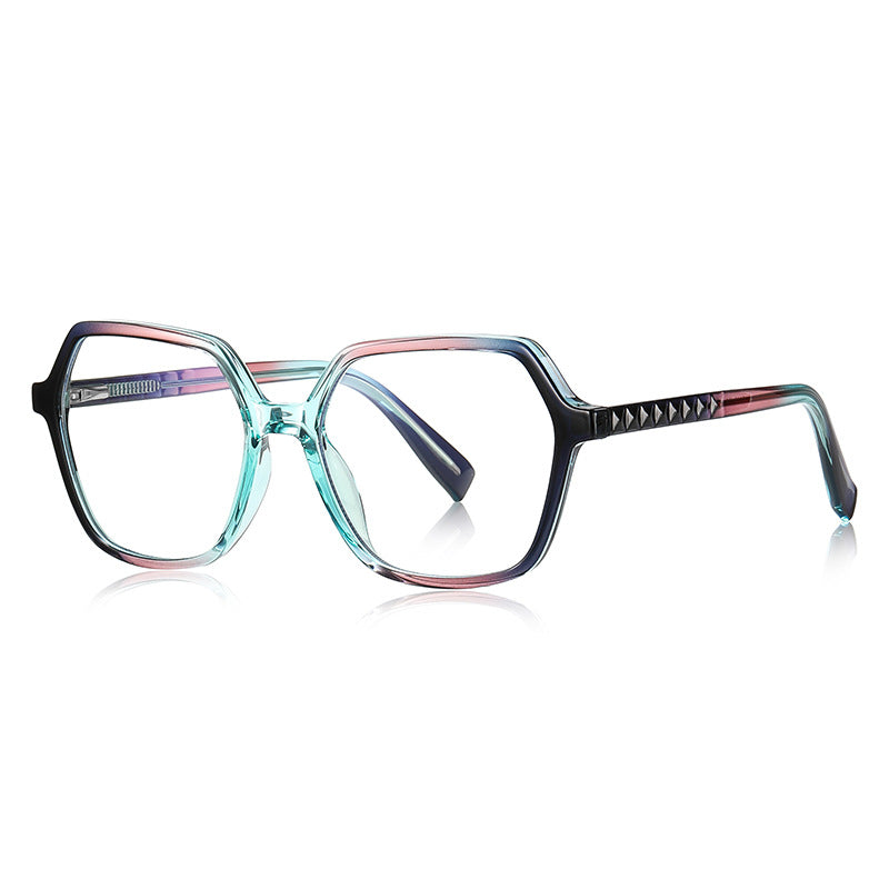 Pyramid Stud Hexagon Blue Light Blocking Glasses in Teal to Pink Gradient