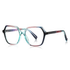 Pyramid Stud Hexagon Blue Light Blocking Glasses in Teal to Pink Gradient