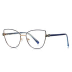 Hourglass Hinge Metal Cat Eye Blue Light Blocking Glasses in Navy Teal &amp; Gold