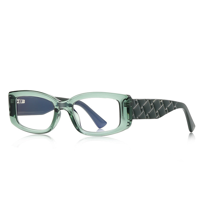 Woven Temple Rectangle Blue Light Blocking Glasses in Sage Green