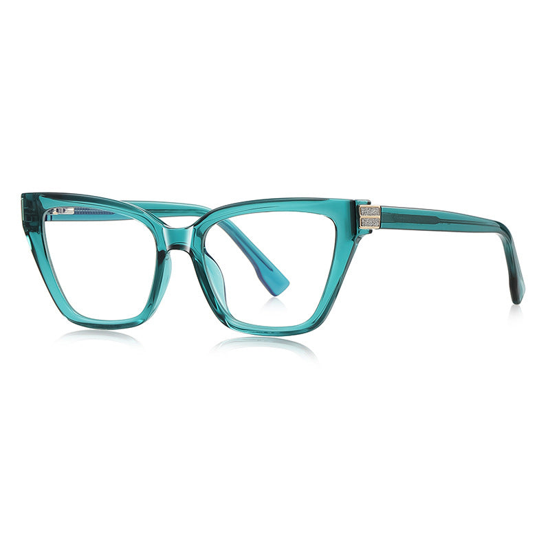 Rhinestone Hinge Cat Eye Blue Light Blocking Glasses in Translucent Emerald Teal Green