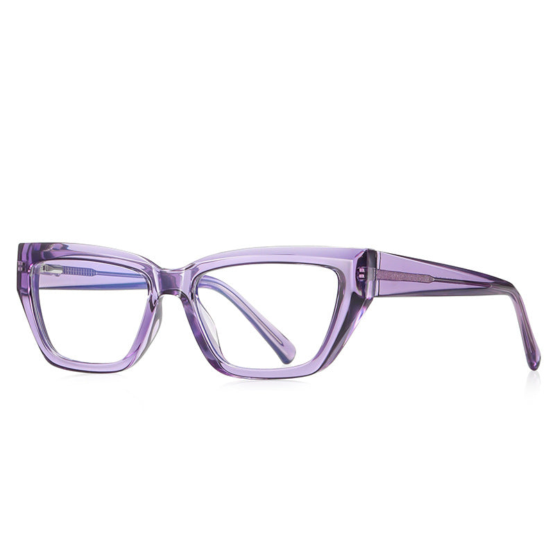 Angular Beveled Cat Eye Blue Light Blocking Glasses in Translucent Lilac Violet Purple