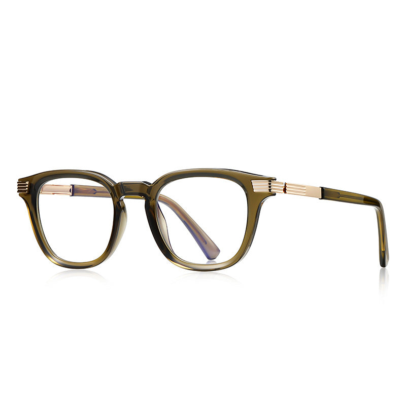 LENSVA Stepped Accent Keyhole Square Blue Light Glasses in Olive Green