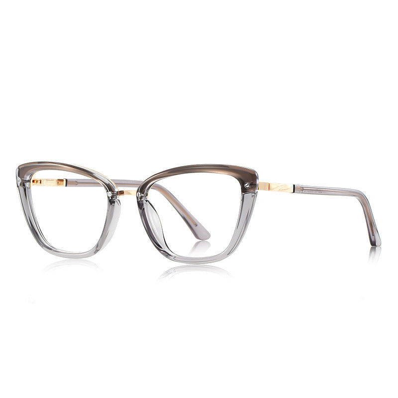 Gold Brow Trim Cat Eye Blue Light Blocking Glasses in Smoke Grey