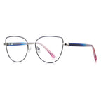 Enamel Trim Cat Eye Blue Light Blocking Glasses in Silver with Black Enamel Rim & Blue/Pink Temples
