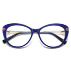 Enamel Inset Cat Eye Blue Light Blocking Glasses in Indigo Blue & Fuchsia