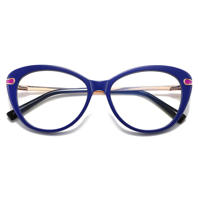Enamel Inset Cat Eye Blue Light Blocking Glasses in Indigo Blue & Fuchsia