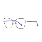 Chevron Band Metal Cat Eye Spring Hinge Blue Light Blocking Glasses in Royal Cobalt Blue with Gold Bridge & Chevron Temples